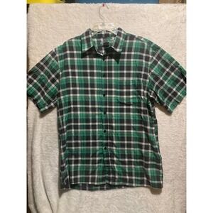 Beyond The Limit Men's Plaid Short Sleeve Button Up‎ Shirt XL Green Black White